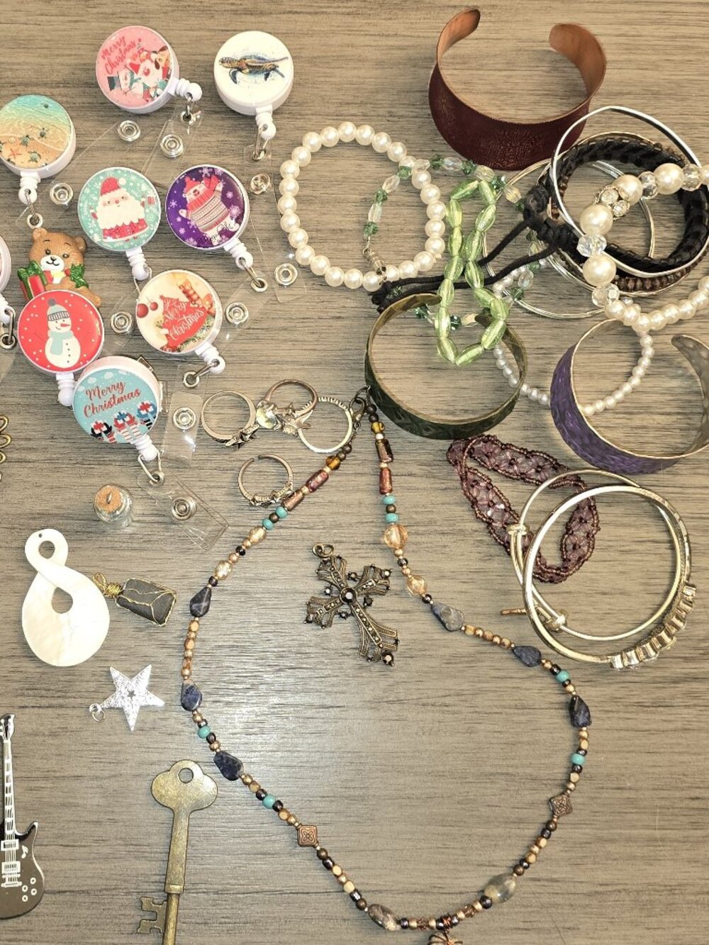 Jewelry Lot- 50+ pieces Mixed Lot Necklace, Bracelet, Ring, Key Chain, Reel, Pin